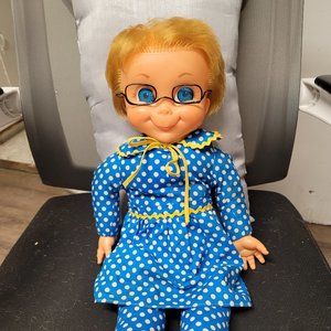Vintage 22” 1967 Mrs Beasley Doll*She TALKS!!! With Apron Bib and Repro Glasses!